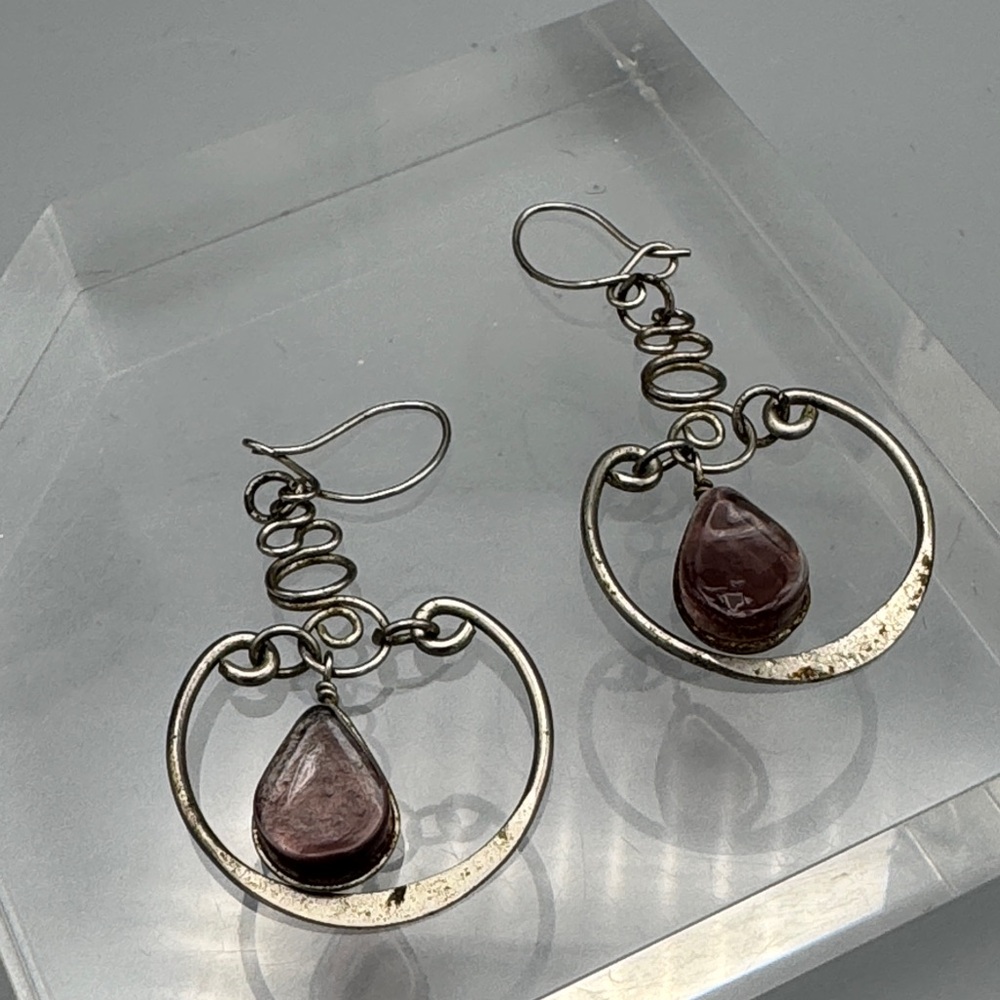 Silver and Purple Drop Earrings